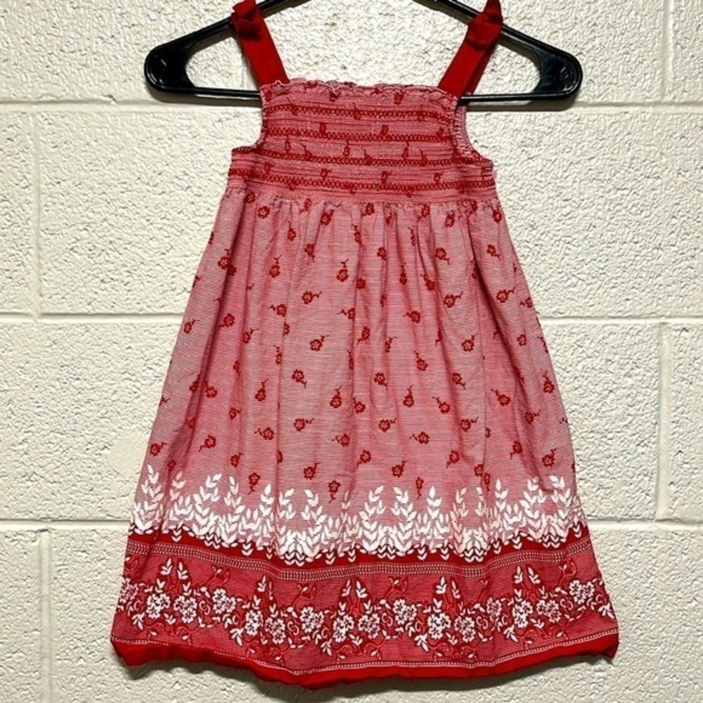 Oshkosh red and white floral‎ cotton strap sundress size 5 kids